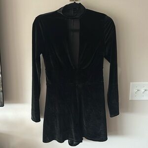 Express black velvet shorts romper